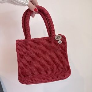 The Sak Purse Womens Red Crochet Purse Small Handbag Logo Charm
